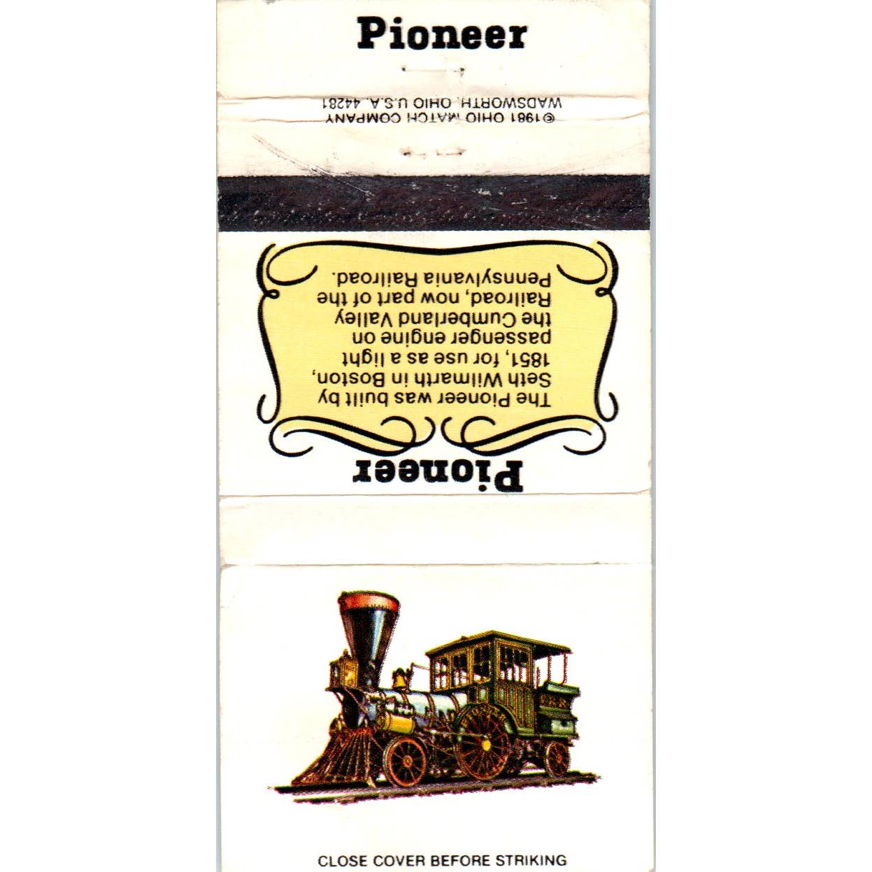 Pioneer Locomotive Pennsylvania RR Advertising Matchbook Cover SA1-M6