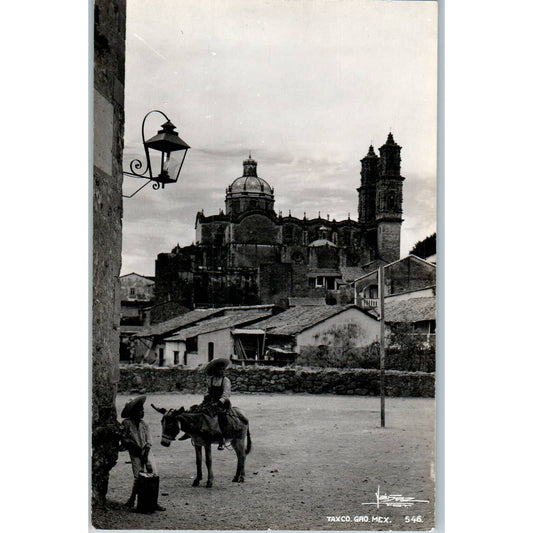 Boy Riding Burro Taxco Gro. Mexico - Original RPPC Postcard TJ7-MP