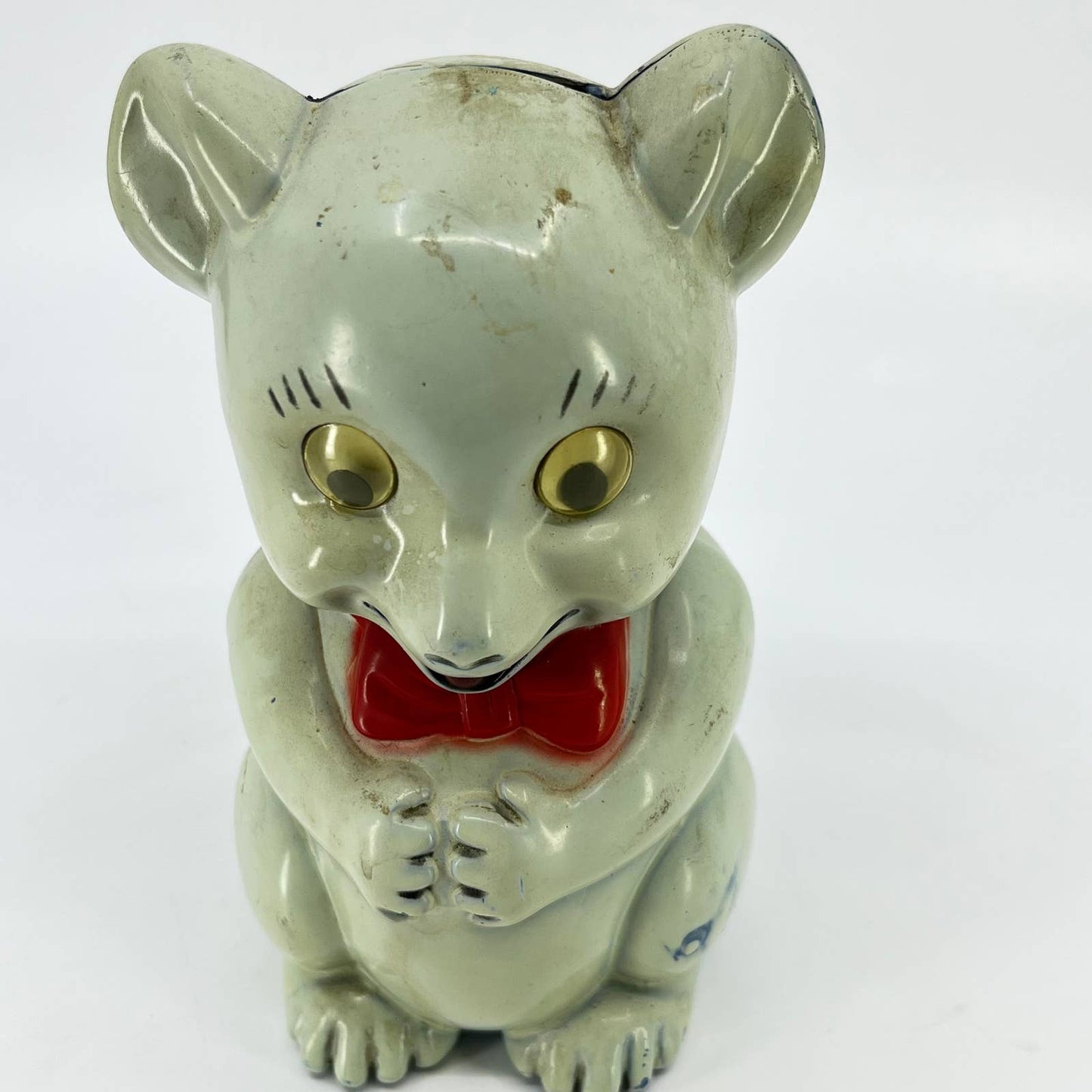 Vintage Celluloid Bear With Bow tie Children’s Coin Bank 6” TE3