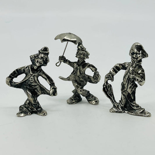 VTG Circus Clown Hobo Pewter Figurine Metal Collectible Curio 2” Set of 3 SB1