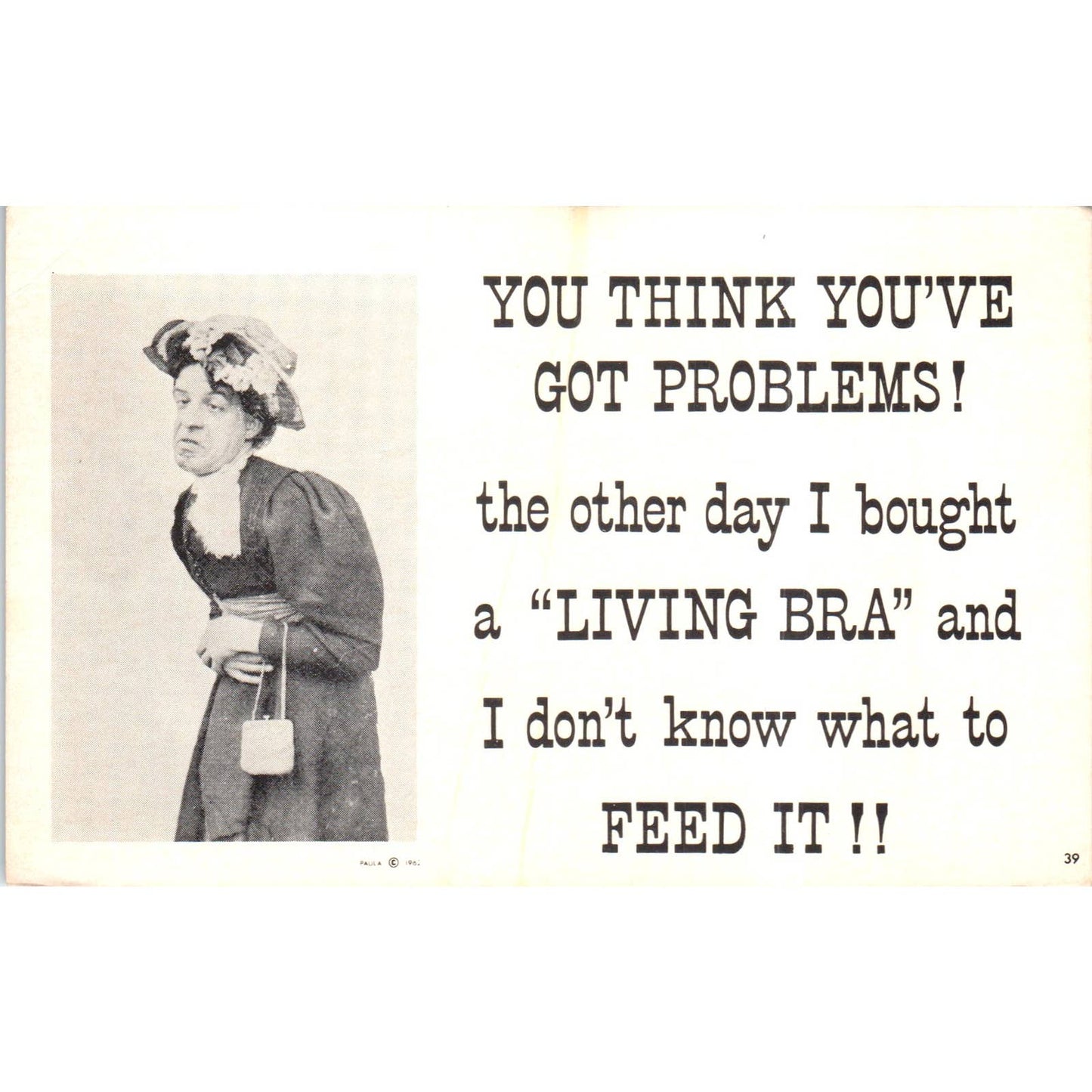 1962 You Think You’ve Got Problems Old Lady Floral Hat Original Postcard TK1-P13