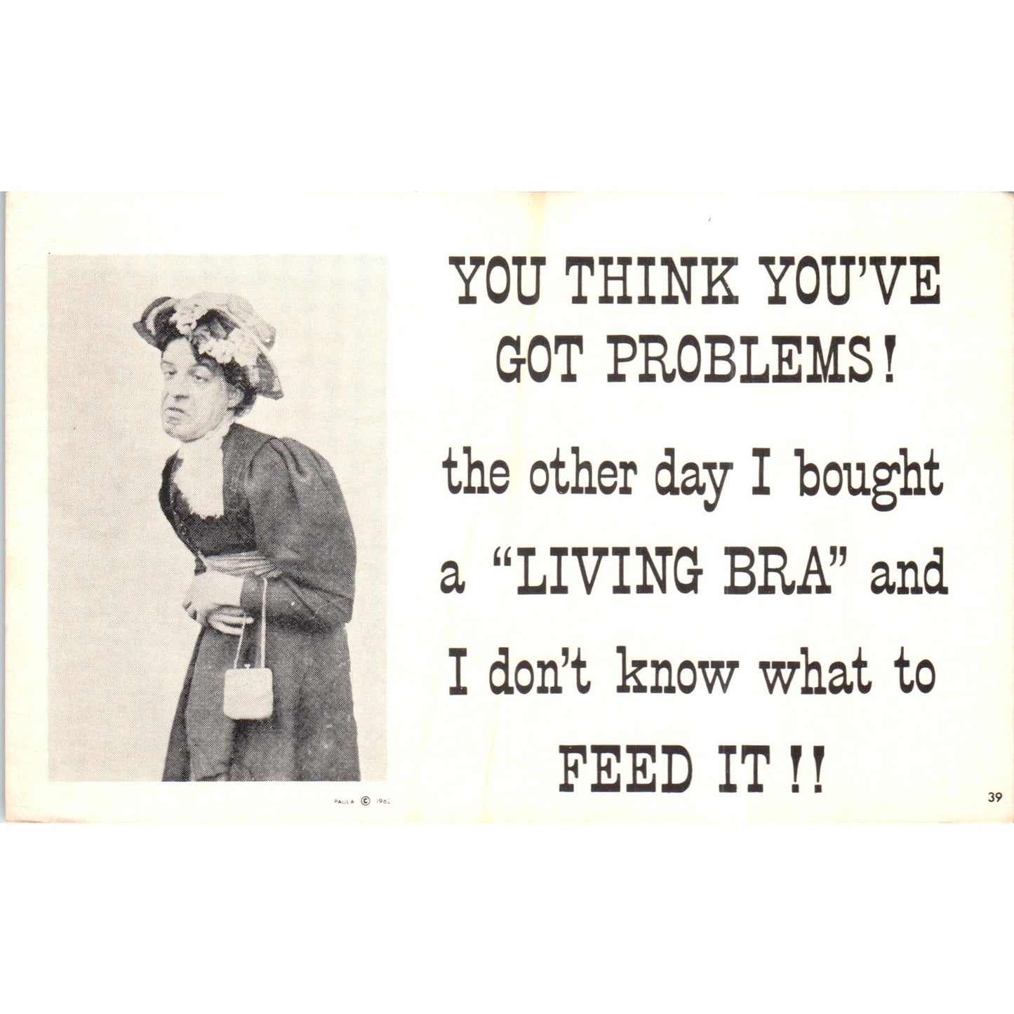 1962 You Think You’ve Got Problems Old Lady Floral Hat Original Postcard P2-3