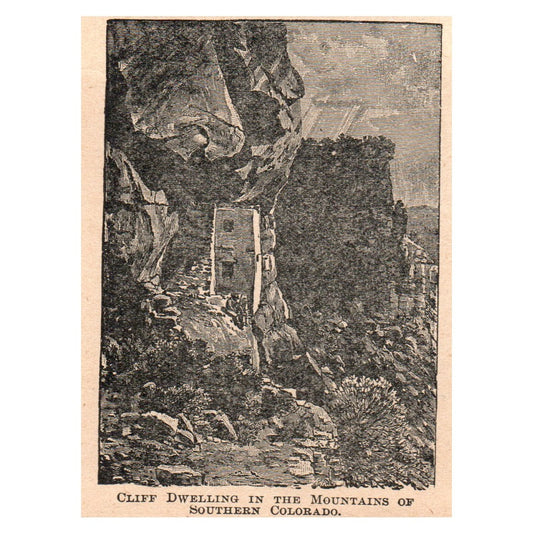Mountain Cliff Dwelling Southern Colorado 2.5x3.5" Original Engraving 1899 AK5-M28