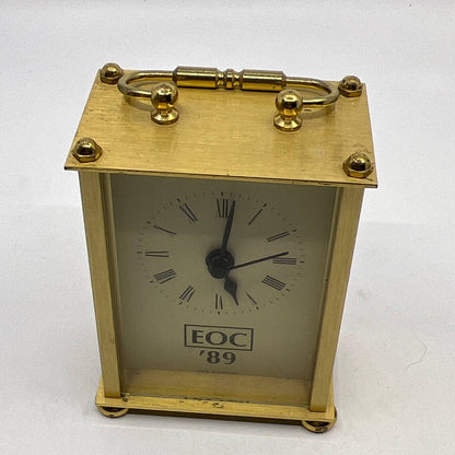 Vintage Brass Mini Clock EUC ‘89 Germany Quartz Mantel Carriage Case WORKS TH5
