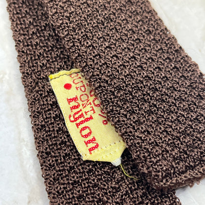 1960s Men's DUPONT Nylon NECKTIE Tie Skinny Square End Bottom Brown Knit TC9