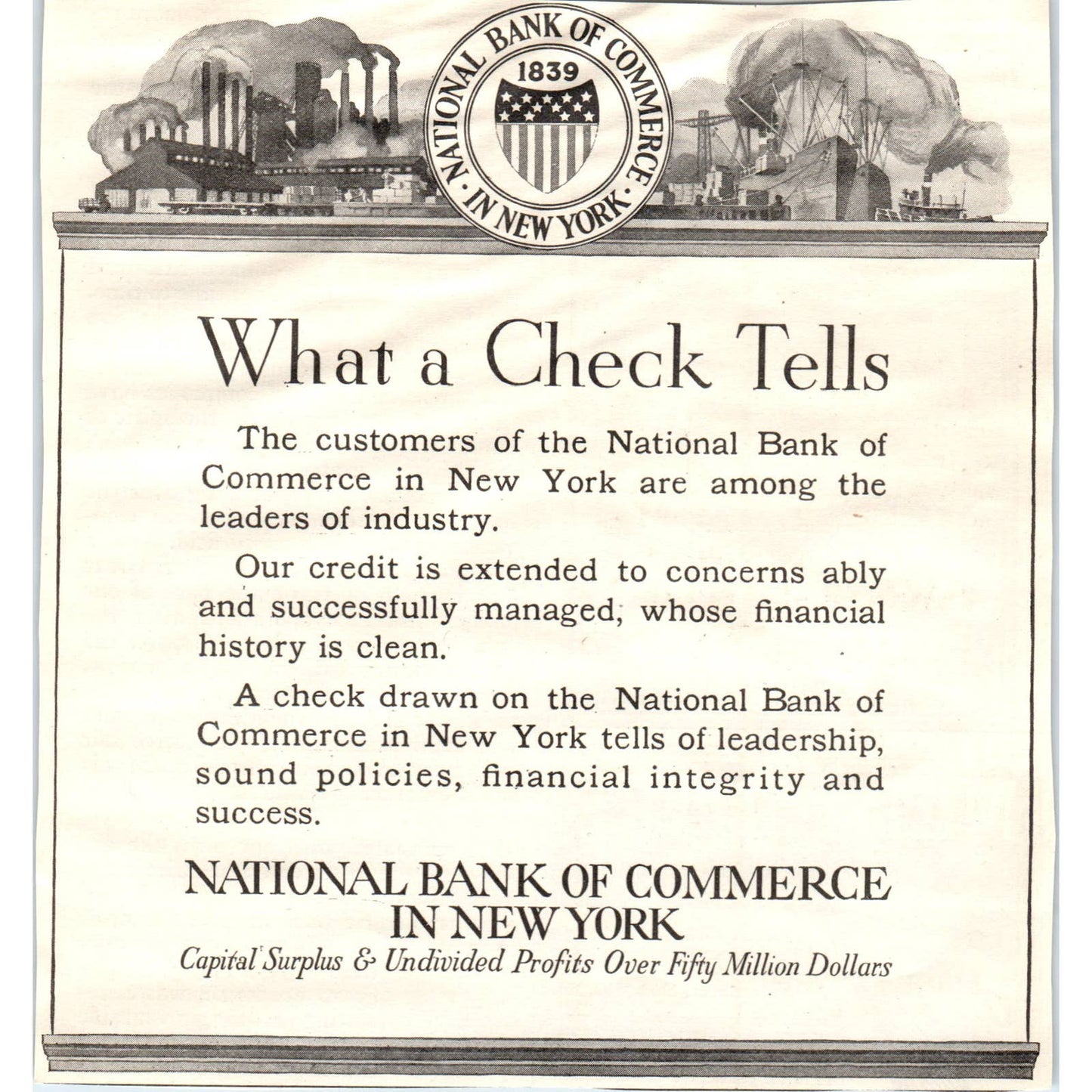 c1920 Harper's Magazine Ad - National Bank of Commerce in New York EA3