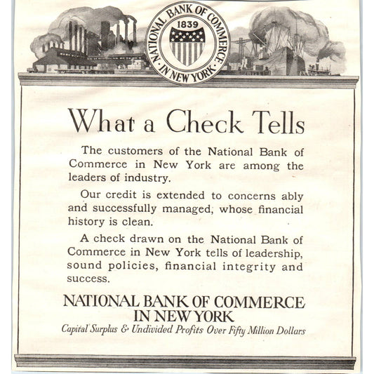 c1920 Harper's Magazine Ad - National Bank of Commerce in New York EA3