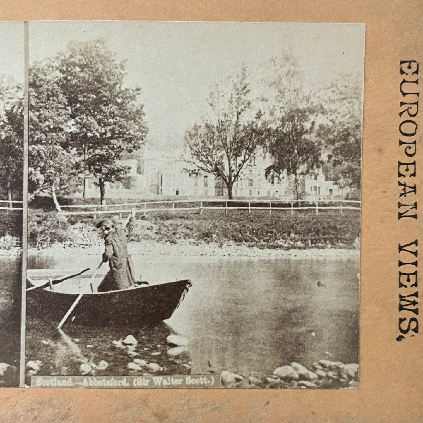 Sir Walter Scott Boating Abbotsford Scotland Antique Stereoview Card TJ9-V2