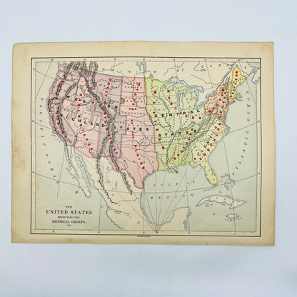 1896 Harper’s Outline UNITED STATES Subdivided Physical Groups Color 9x12” FL1