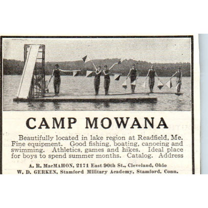 c1920 Harper's Magazine Ad - Camp Mowana A.R. MacMahon Readfield ME EA3