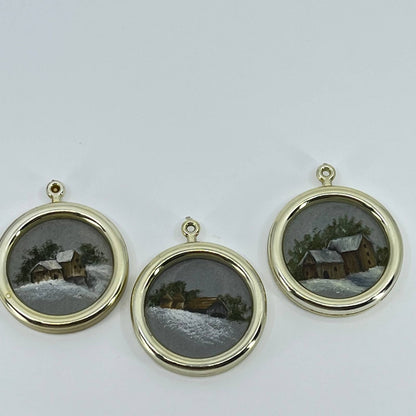 VTG Miniature Winter Farmhouse Painting Set of 3 SD2
