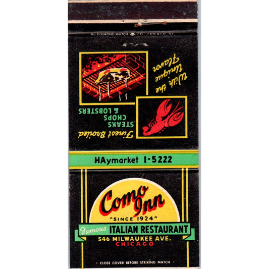 Como Inn Italian Restaurant Chicago Advertising Matchbook Cover SA1-M7