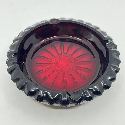 Vintage Ruby Red Cut Glass 6" Luminarc 4-Slot Cigar Ashtray Embossed France TE6