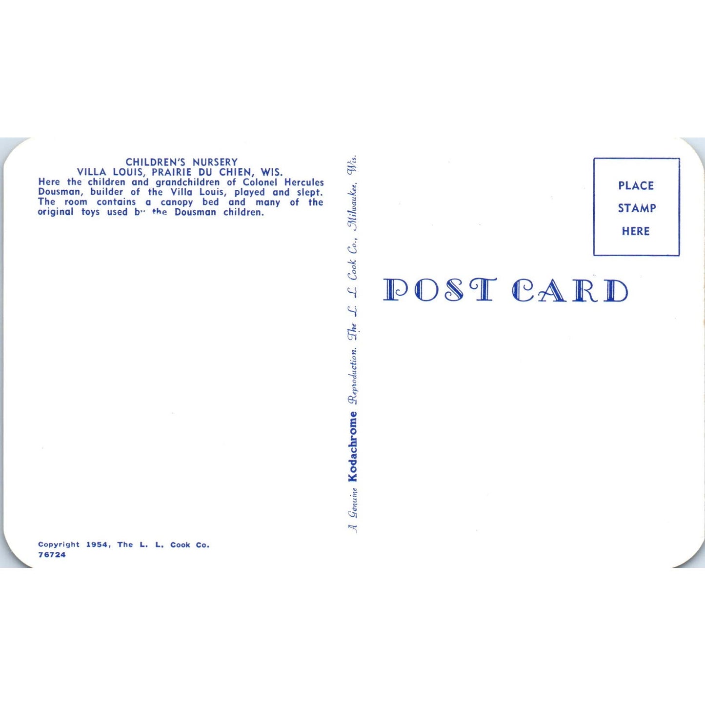 Children's Nursery Villa Louis Prairie Du Chien WI Original Postcard PB6