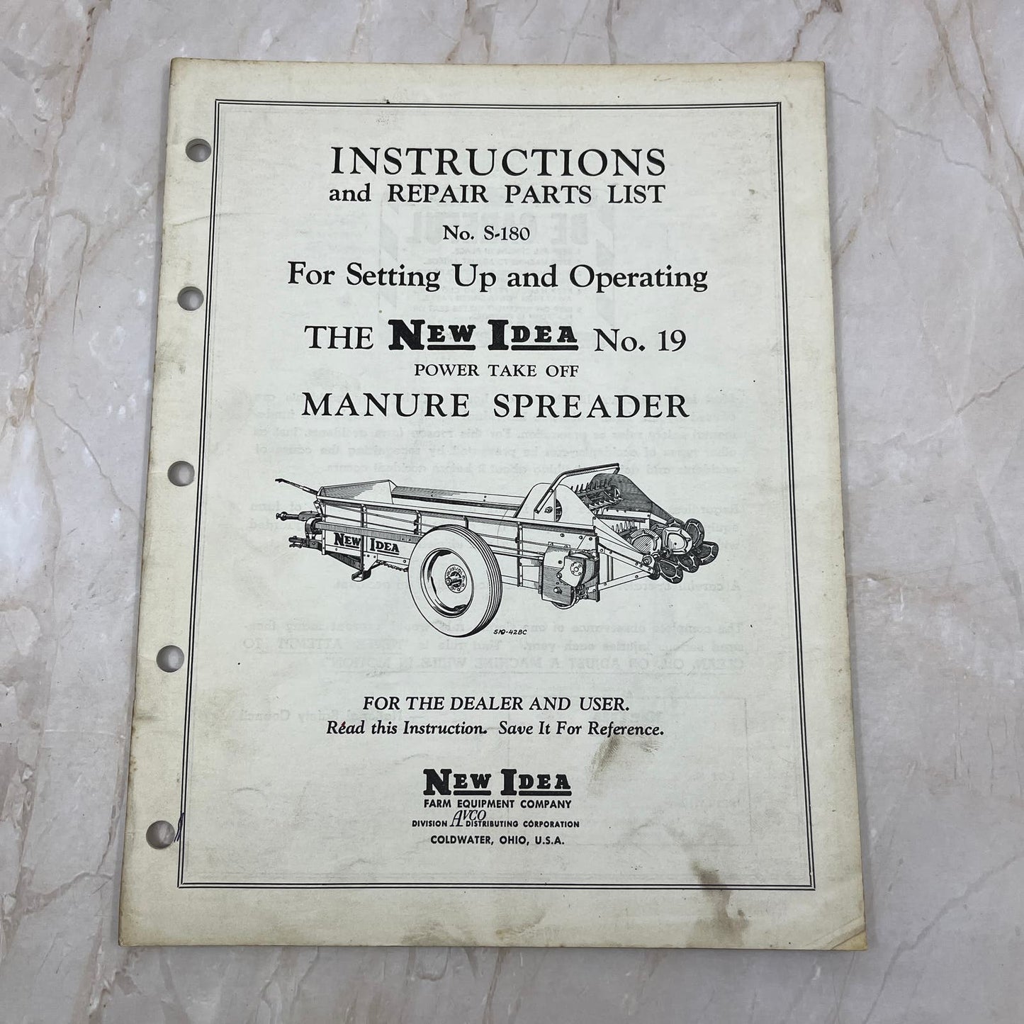 Vintage New Idea Instructions Repair Parts List No. 19 Manure Spreader TJ9