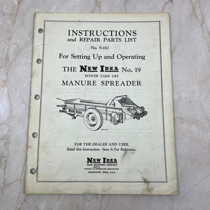 Vintage New Idea Instructions Repair Parts List No. 19 Manure Spreader TJ9