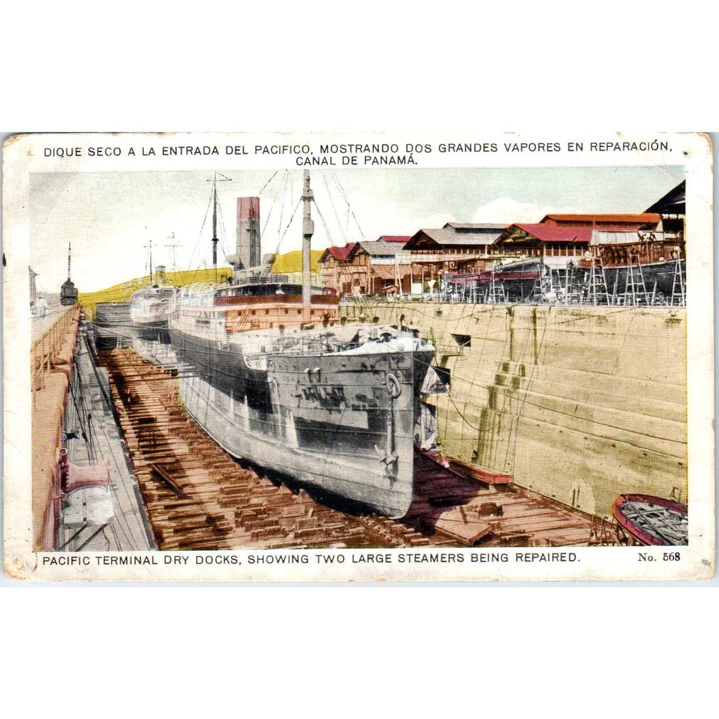 Pacific Terminal Dry Docks Steamer Repair Panama Canal Original Postcard TJ7-RP3