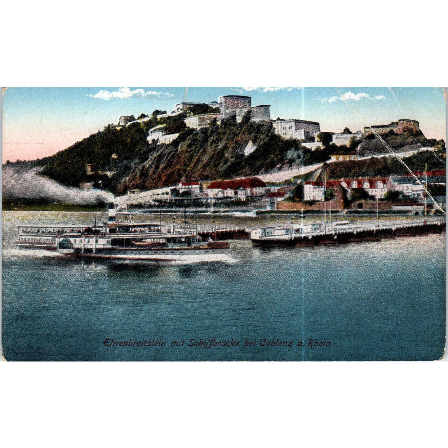 Ehrenbreitstein mit Schiffbrücke bei Coblenz a. Rhein Original Postcard TK1-P19