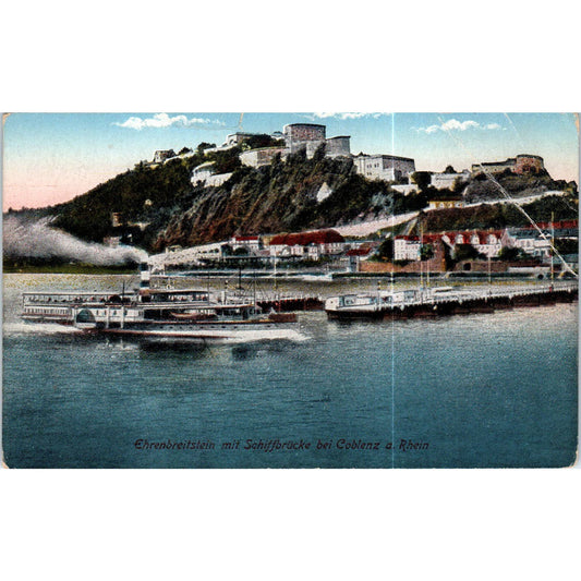 Ehrenbreitstein mit Schiffbrücke bei Coblenz a. Rhein Original Postcard TK1-P19