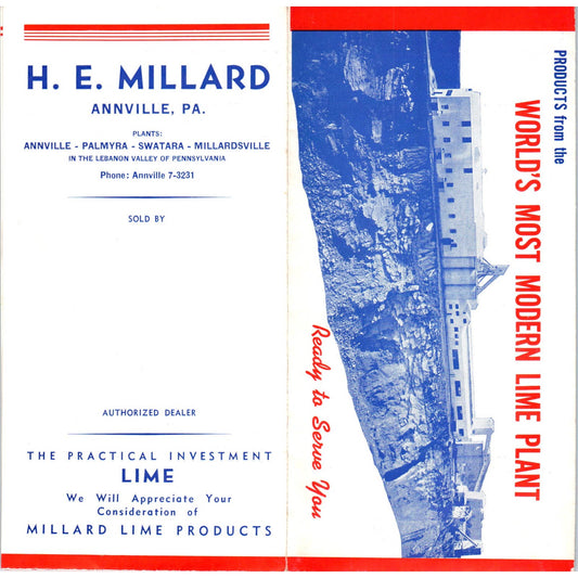 1947 H.E Millard World's Most Modern Lime Plant Brochure Catalog Annville PA SE5