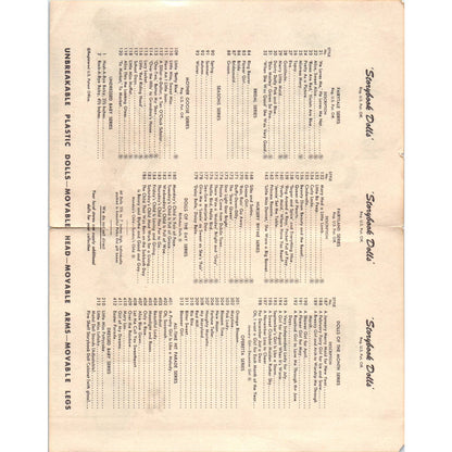 Nancy Ann Storybook Dolls Advertising Leaflet Unbreakable Plastic Dolls SE8