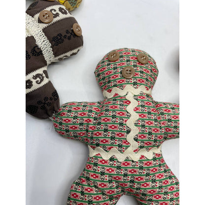Vintage Handmade Boho Gothic Fabric Christmas Gingerbread Man Wall Garland