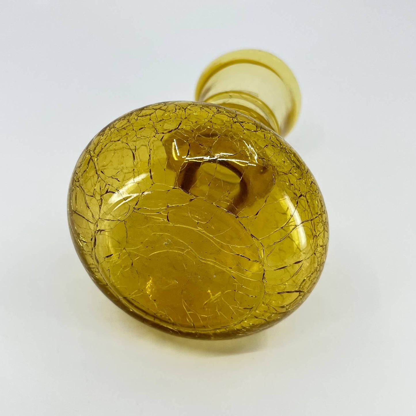 Vintage Blenko Crackle Golden Honey Amber Art Glass Vase 5.5” TE3