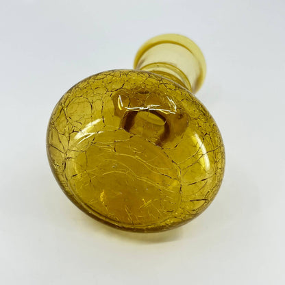 Vintage Blenko Crackle Golden Honey Amber Art Glass Vase 5.5” TE3