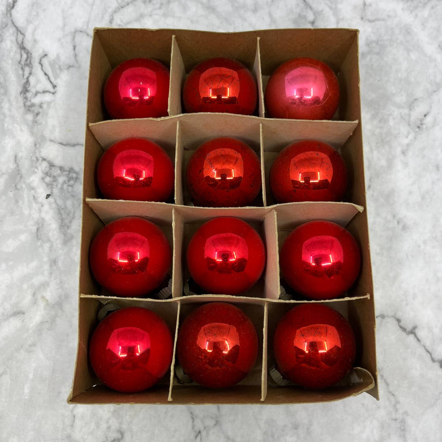 Shiny Brite 12 Vintage Mini Mercury Glass Ornaments With Original Box Red
