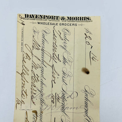 1882 Bank Check Davenport & Morris Grocers JH Warner NY Richmond VA AA5