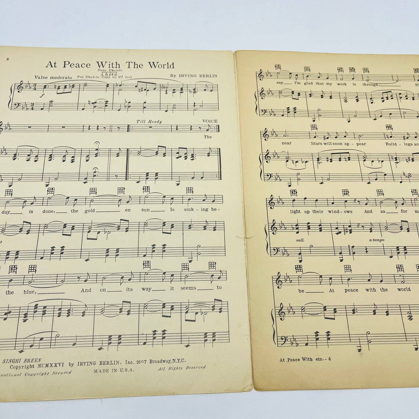 1926 Irving Berlin At Peace With the World Sheet Music V37-4