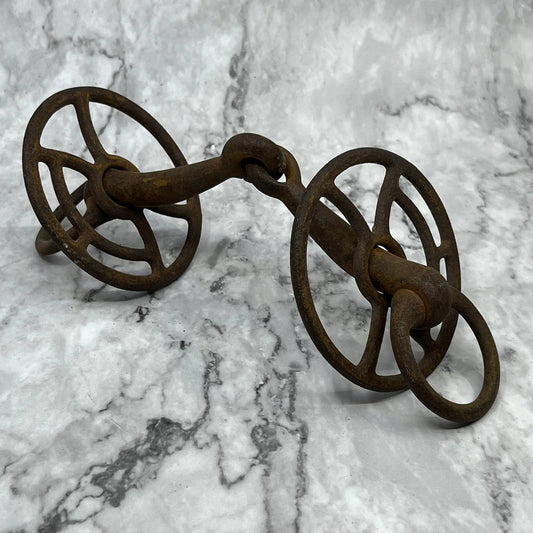 Antique Cast Iron Snaffle Driving Bit Horse Training Cowboy Western TJ8