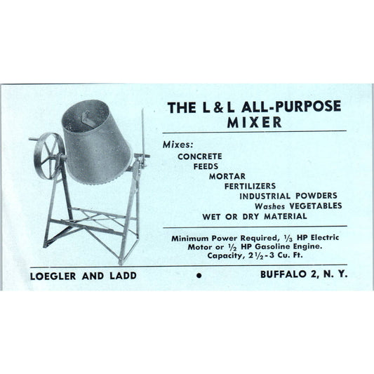 1950s L & L All Purpose Mixer Advertising Leaflet Loegler & Ladd Buffalo SE5