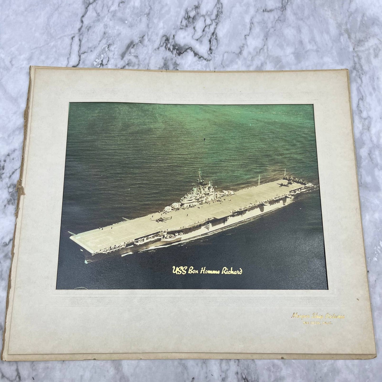 Vintage USS Bon Homme Richard Matted Photo Print Morper Studio San Diego CA FL5