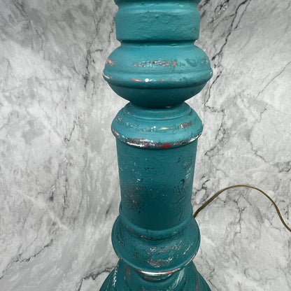 Vintage Shabby Chic Distressed Turquoise Table Lamp w/ Harp & Finial WORKS 20"