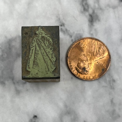 Vintage Printing Letterpress Printers Block Plate Man in Hat and Long Coat TJ56