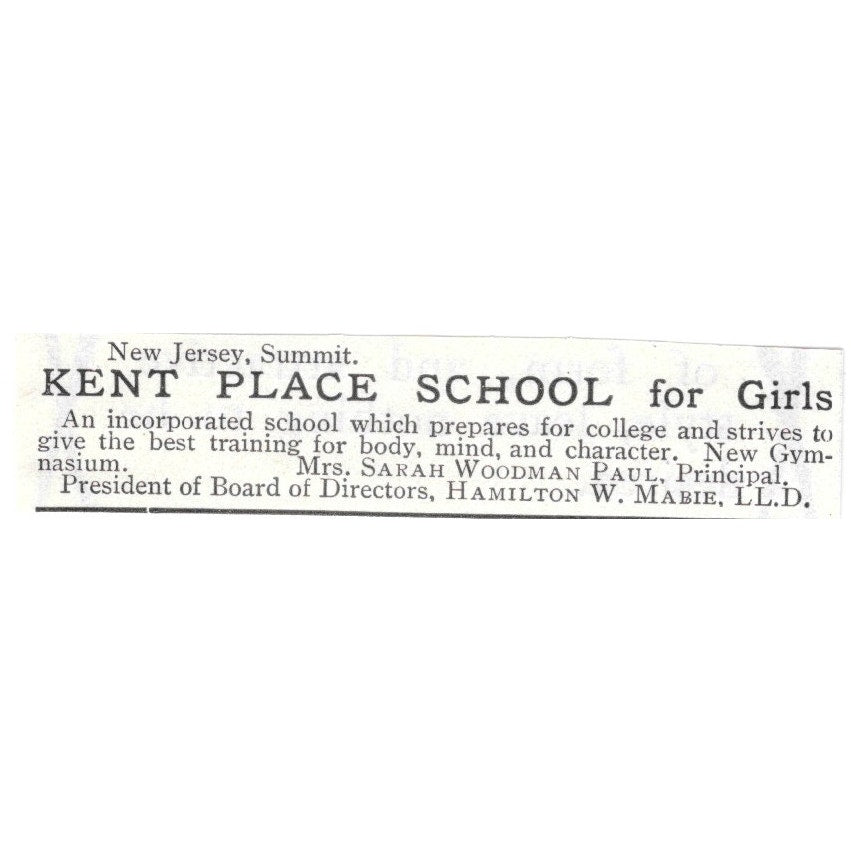 Kent Place School for Girls Sarah Woodman Paul Summit NJ - 1903 Ad AK5-S29