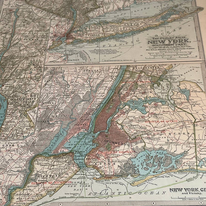 Antique 1897 The Century Atlas Map of NEW YORK Color Engraved 12.5 x 17” FL5