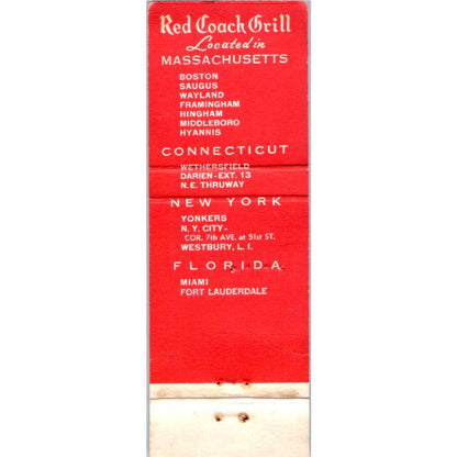 Red Coach Grill MA Advertising Matchbook Cover SA1-M8