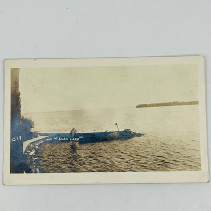 1910s RPPC Millacs Millac Lake Fishing Boat Garrison MN PA8