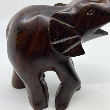 Hand Carved Elephant Dark Wood Sculpture Heavy 5x8” TI2