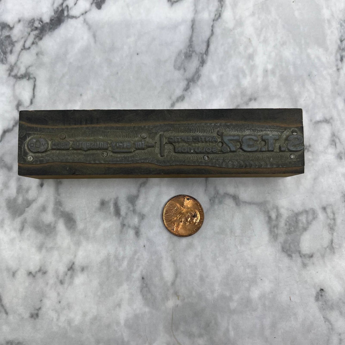 Vintage Letterpress Printers Block Plate S.T. 37 Antiseptic Solution MSD TJ51