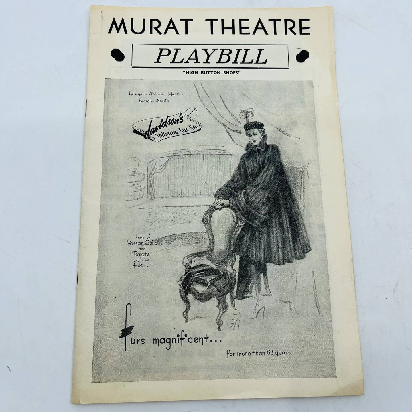 1949 Murat Theatre Playbill HIGH BUTTON SHOES Meridian Indiana C7