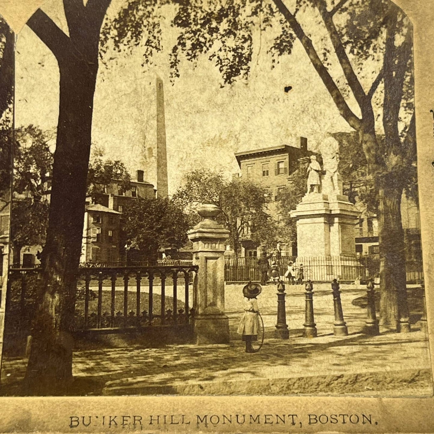 Antique Stereoview Card Bunker Hill Monument Boston TJ3