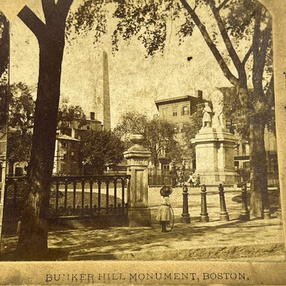 Antique Stereoview Card Bunker Hill Monument Boston TJ3