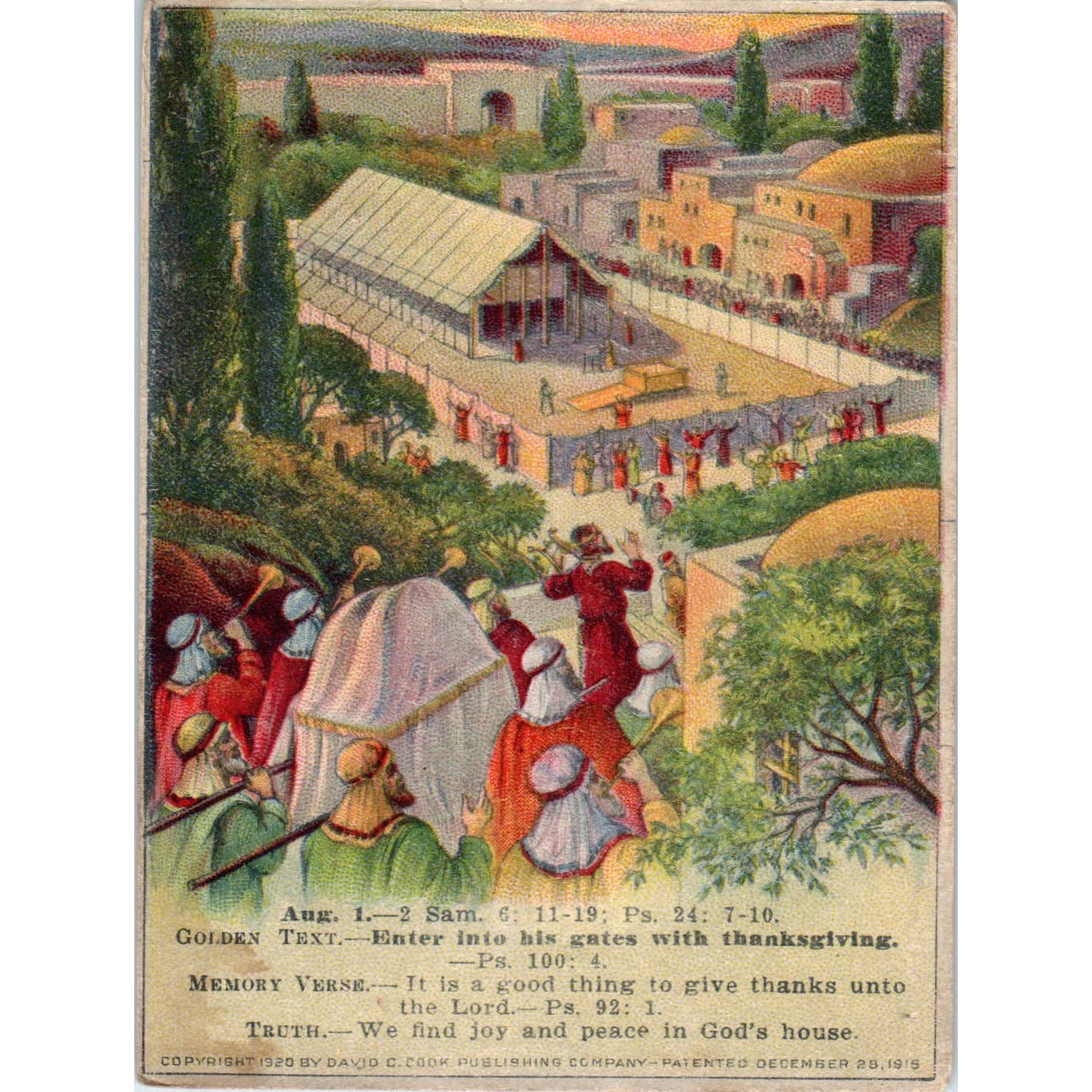 1920 Christian Lesson Picture Card David Brings the Ark to Jerusalem SE5