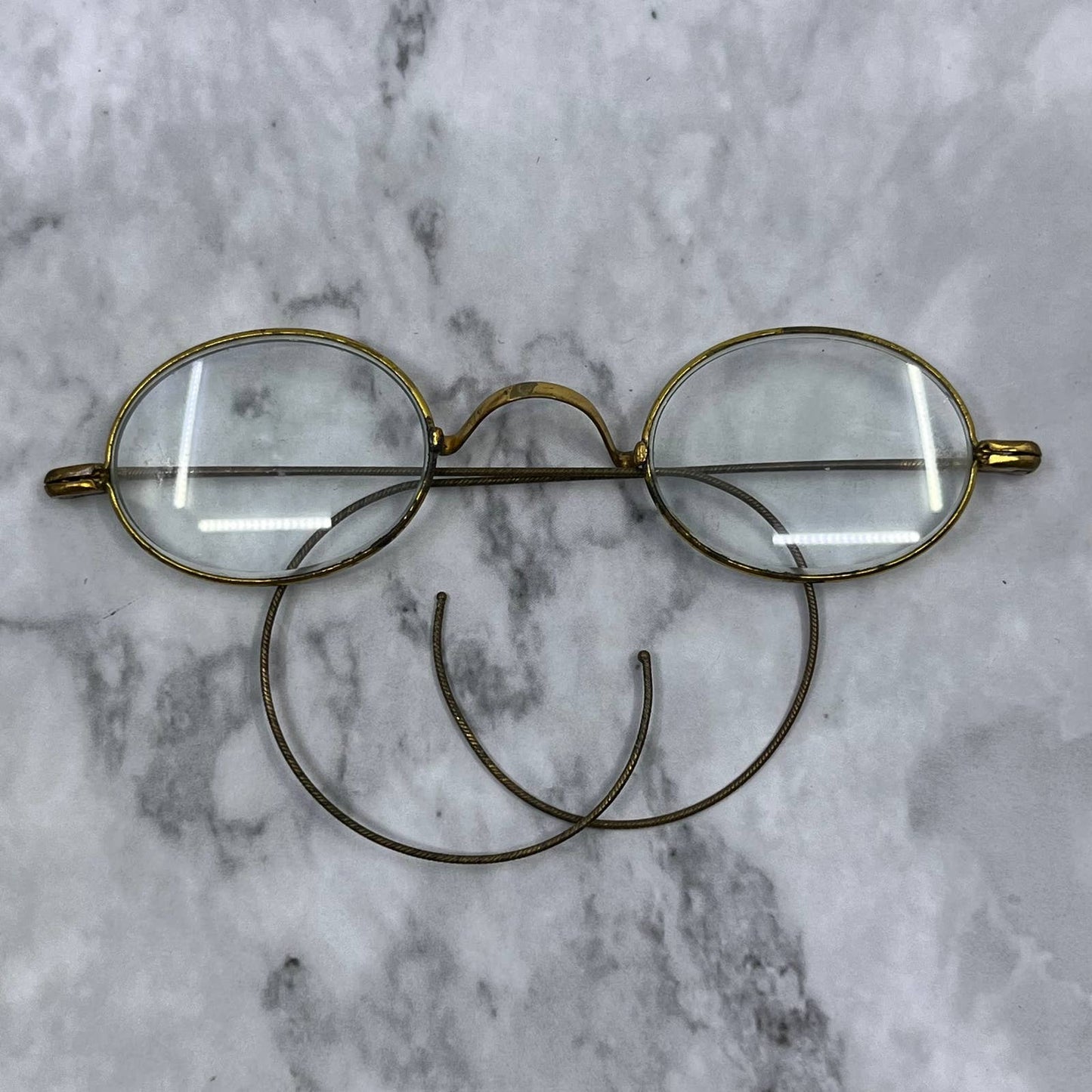 1860s Civil War Era Eyeglasses Glasses Spectacles Gold Tone Cable Arm 4.5” SE9