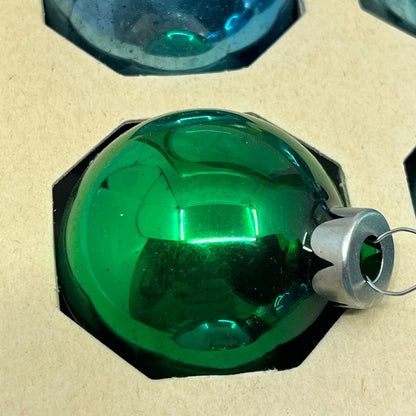 Shiny Brite 12 Vtg 1 3/4" Mercury Glass Ornaments Original Box Blue/Green TJ9