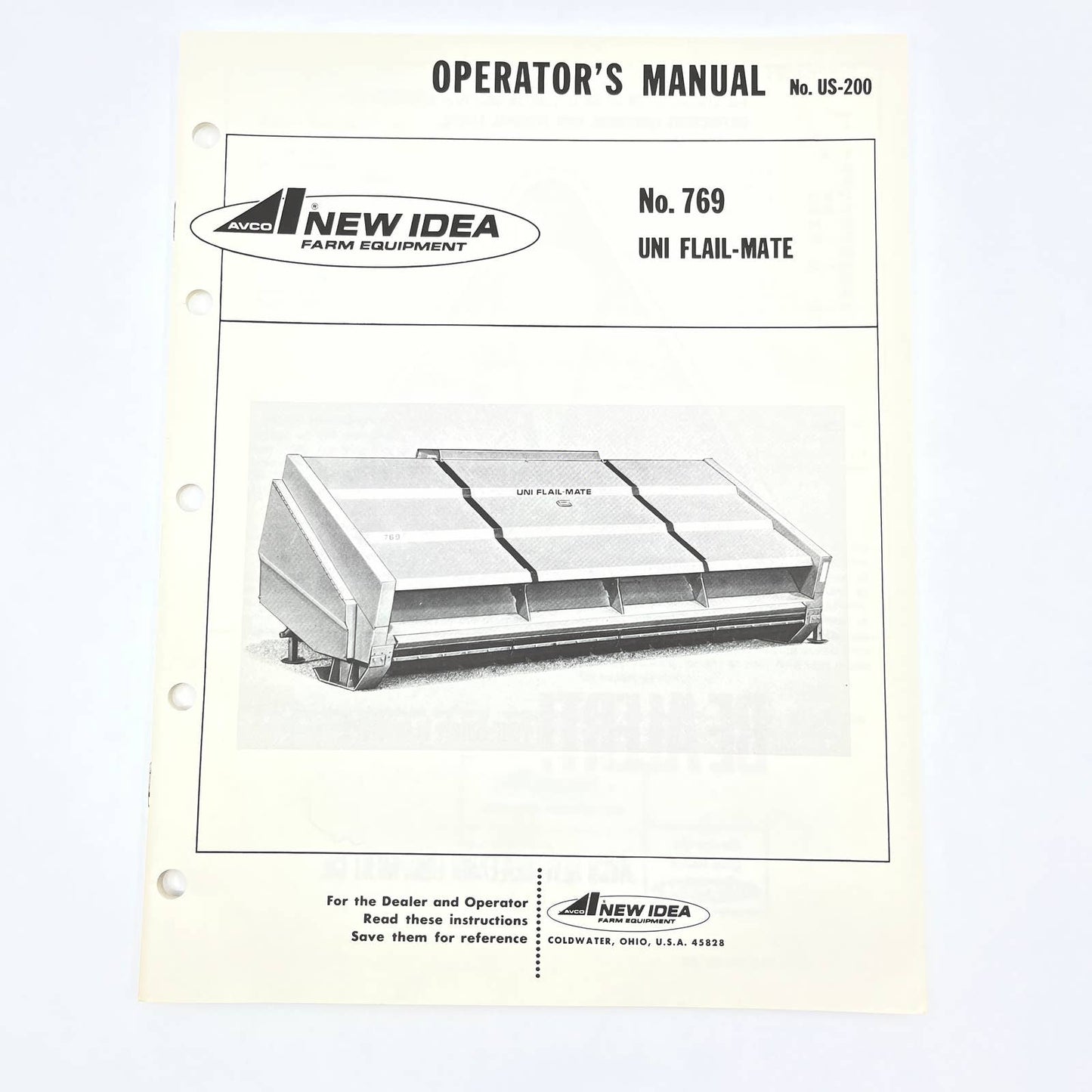 Original 1979 New Idea Operator's Manual US-200 No. 769 UNI FLAIL-MATE TB9