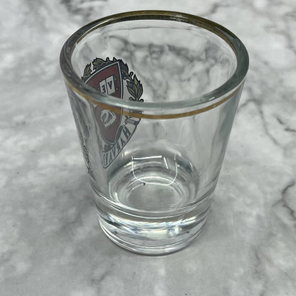Vintage Shot Glass HARVARD UNIVERSITY Clear Gold Highlights Bar Ware Veritas TI9